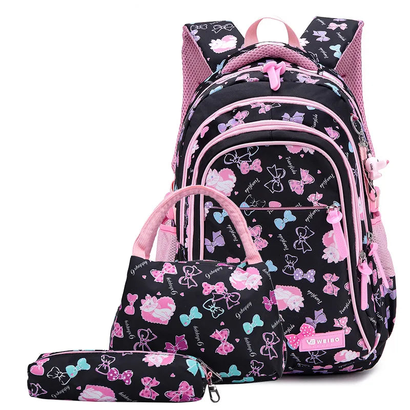 3pcs/set Bow Print school bags for teen Girls Primary Waterproof School bags Kids Student Princess Backpack Mochila Infantil
