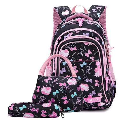 3pcs/set Bow Print school bags for teen Girls Primary Waterproof School bags Kids Student Princess Backpack Mochila Infantil