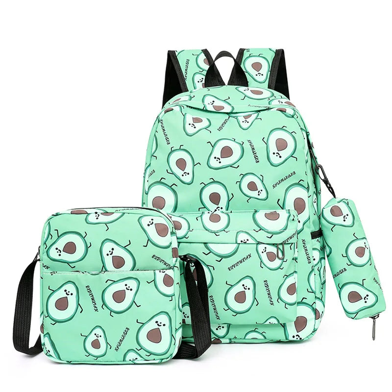 3pcs/set Fruit Printing School Bags Backpacks Schoolbag Fashion Kids Lovely Backpack For Children Girls Book bag Student Mochila
