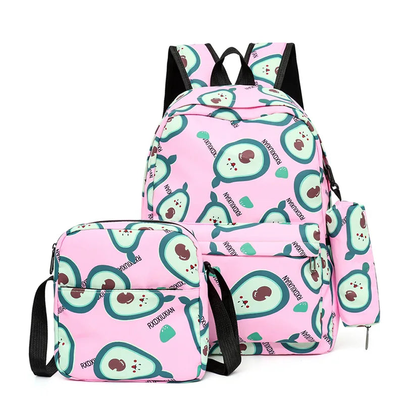 3pcs/set Fruit Printing School Bags Backpacks Schoolbag Fashion Kids Lovely Backpack For Children Girls Book bag Student Mochila
