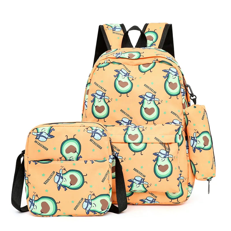 3pcs/set Fruit Printing School Bags Backpacks Schoolbag Fashion Kids Lovely Backpack For Children Girls Book bag Student Mochila