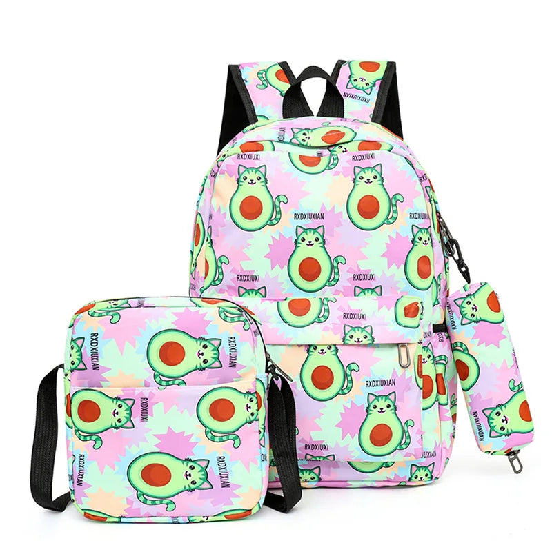3pcs/set Fruit Printing School Bags Backpacks Schoolbag Fashion Kids Lovely Backpack For Children Girls Book bag Student Mochila