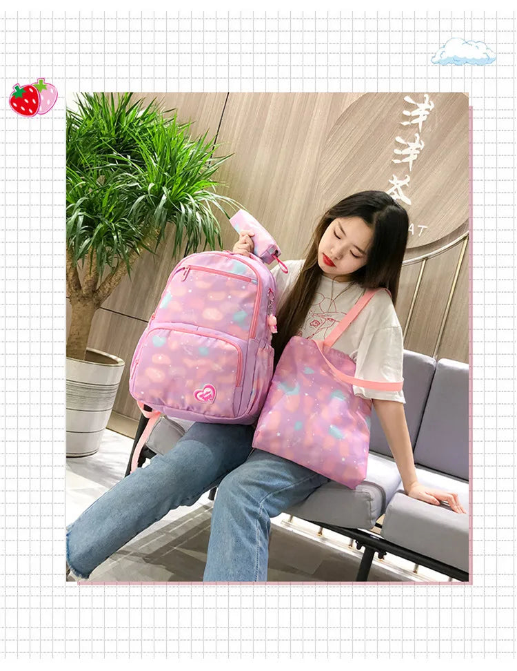 3pcs/set Printing School Bags Backpacks Schoolbag Fashion Kids Lovely Backpack For Children Girls School bag Student Mochila sac