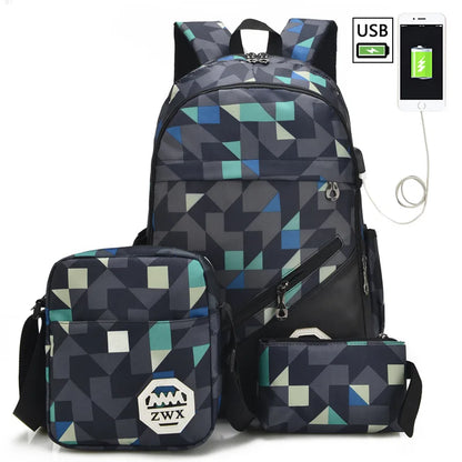 3pcs/set School Backpack For Teenagers Boys School Bags Fashion Children Waterproof Students Backpack Kids Mochila Escolar