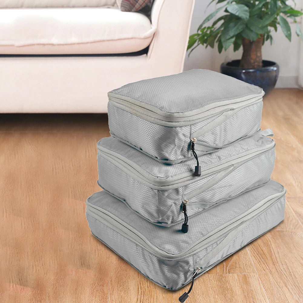 3pcs/set With Compression Portable Holiday Nylon Travel Waterproof Wear Resistant Storage Bag Packing Cube For Suitcase