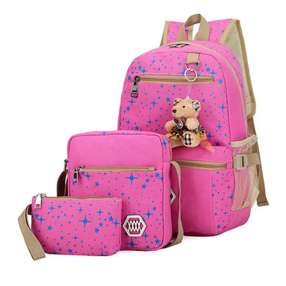 3pcs/set Women Backpack School Bags Star Printing Cute Backpacks With Bear For Teenagers Girls Travel Bag Rucksacks Mochila