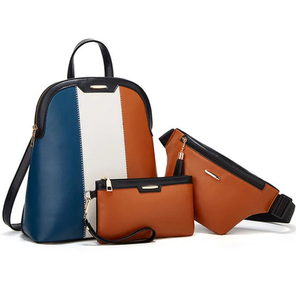3pcs/set fashion backpack woman leather backpack female shoulder bag waist bag leather purse clutch bag credit card holder gift