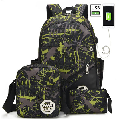 3pcs/set school Backpack school bags Rucksack for Boys Daily Bagpack teenagers Laptop schoolbag Teens Travel School Knapsack