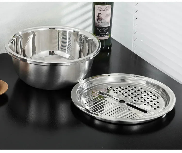 3pcs stainless steel pot vegetable cutter slicer drain basket sieve Colanders Kitchen Tool grater strainer Rice Washing Filter