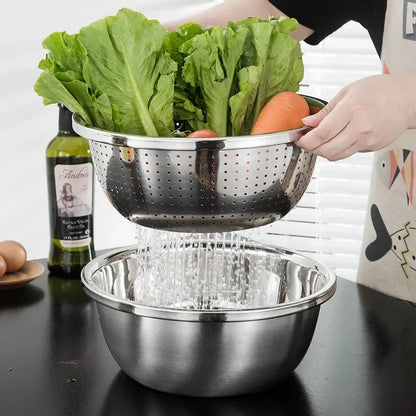3pcs stainless steel pot vegetable cutter slicer drain basket sieve Colanders Kitchen Tool grater strainer Rice Washing Filter