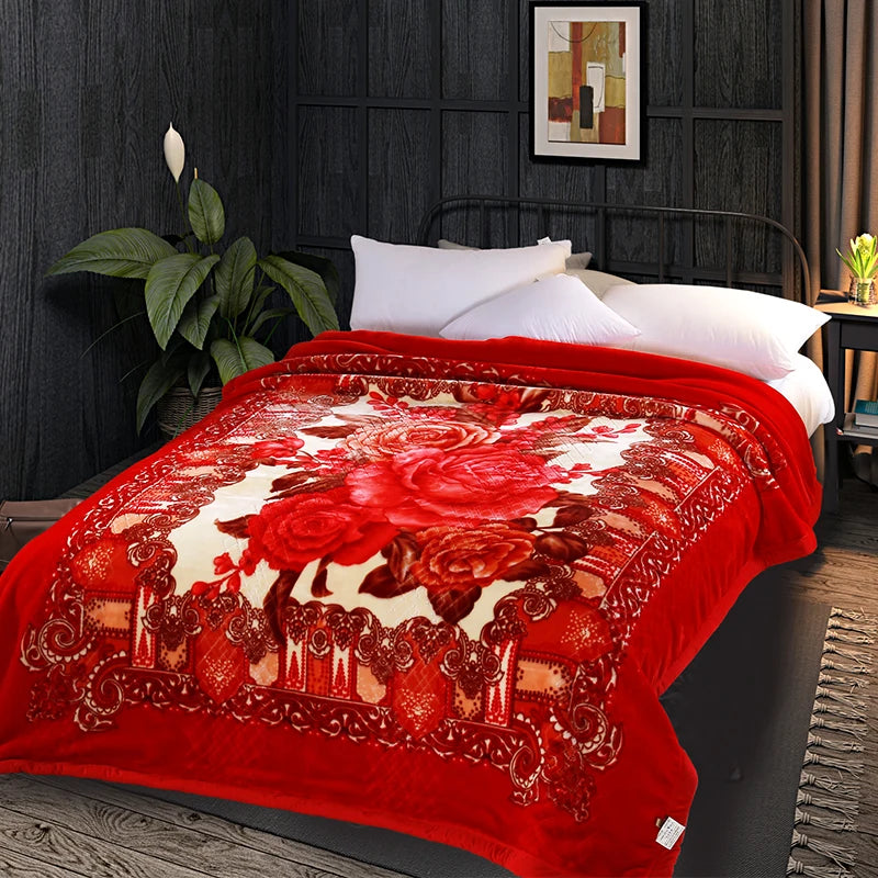 4.5kg Raschel blanket thicker for winter double layers flower 3D thickening bed cover wedding bedding set blankets throws 78"90"