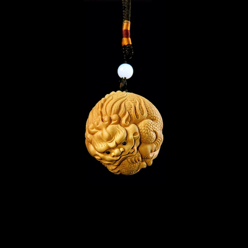 4-6cm Lucky Pixiu Ball Keychain Boxwood Statue Feng Shui Pendant Male Handle Handle Carved Crafts Car Hanging