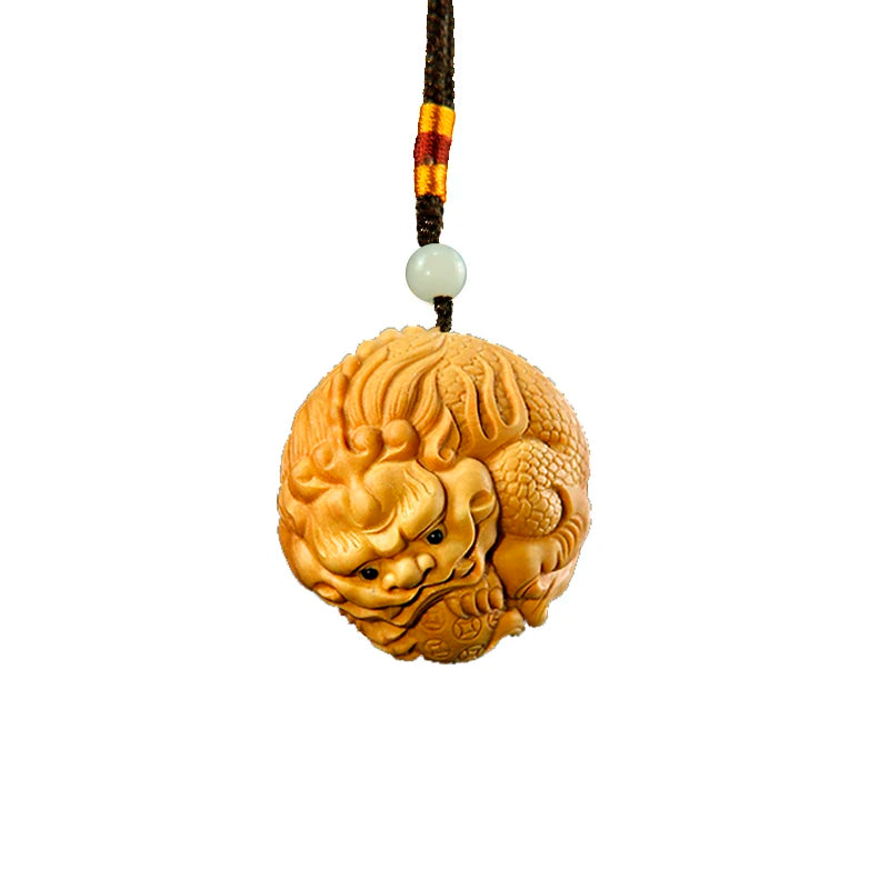 4-6cm Lucky Pixiu Ball Keychain Boxwood Statue Feng Shui Pendant Male Handle Handle Carved Crafts Car Hanging