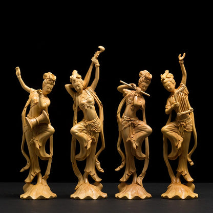 4 Beautiful Yoga Statue Flying Four Buddhas Thailand Wood Sculpture Carving Crafts Garden Decoration
