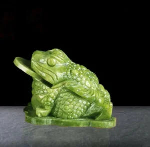 4" China Green Jade Hand-Carving Fengshui Golden Money Wealth Animal Toad Statue Mascot Statues Et Sculptures Home Decor
