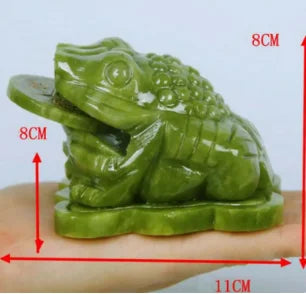 4" China Green Jade Hand-Carving Fengshui Golden Money Wealth Animal Toad Statue Mascot Statues Et Sculptures Home Decor