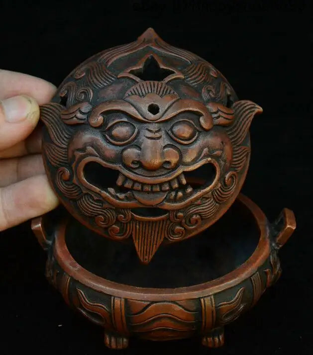 4" ChinaeseBronze Pixiu Brave troops Unicorn Beast Statue Incense Burner Censer