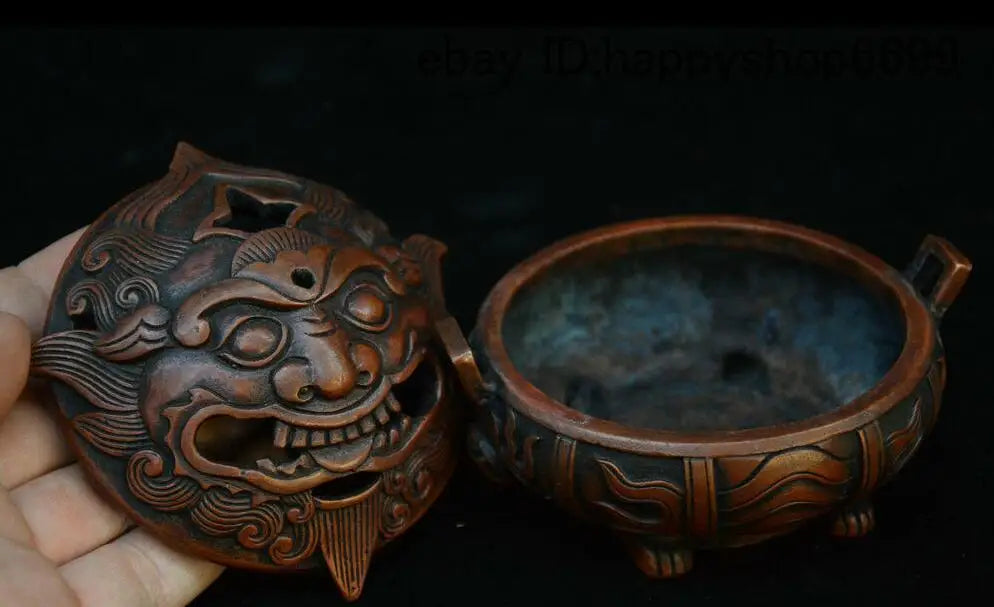 4" ChinaeseBronze Pixiu Brave troops Unicorn Beast Statue Incense Burner Censer