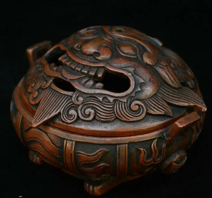 4" ChinaeseBronze Pixiu Brave troops Unicorn Beast Statue Incense Burner Censer