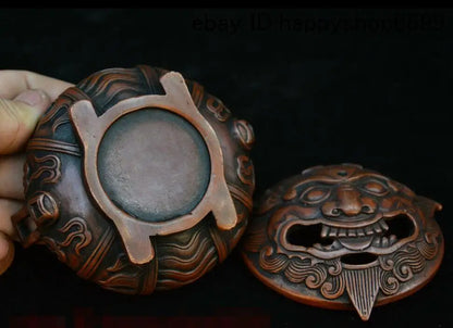 4" ChinaeseBronze Pixiu Brave troops Unicorn Beast Statue Incense Burner Censer