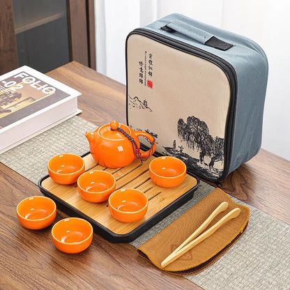 4 Cups Chinese Kung Fu Tea Set Travel Set Ceramic Portable Teapot Porcelain Teaset Gaiwan Tea Cups Tea Tool With Travelling Bag