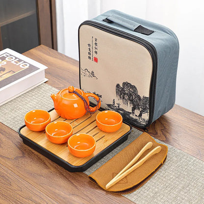 4 Cups Chinese Kung Fu Tea Set Travel Set Ceramic Portable Teapot Porcelain Teaset Gaiwan Tea Cups Tea Tool With Travelling Bag