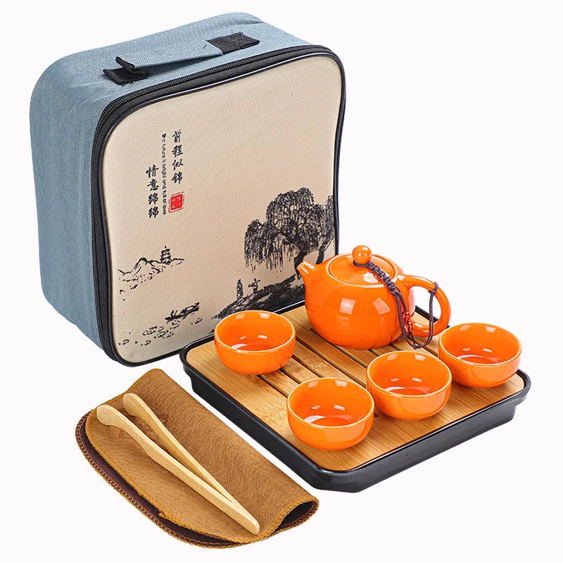 4 Cups Chinese Kung Fu Tea Set Travel Set Ceramic Portable Teapot Porcelain Teaset Gaiwan Tea Cups Tea Tool With Travelling Bag