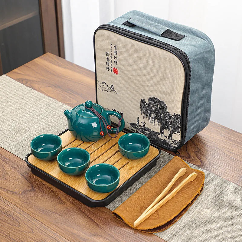 4 Cups Chinese Kung Fu Tea Set Travel Set Ceramic Portable Teapot Porcelain Teaset Gaiwan Tea Cups Tea Tool With Travelling Bag