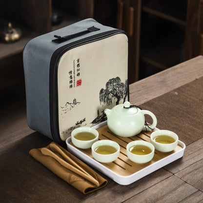 4 Cups Chinese Kung Fu Tea Set Travel Set Ceramic Portable Teapot Porcelain Teaset Gaiwan Tea Cups Tea Tool With Travelling Bag
