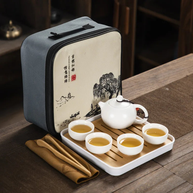 4 Cups Chinese Kung Fu Tea Set Travel Set Ceramic Portable Teapot Porcelain Teaset Gaiwan Tea Cups Tea Tool With Travelling Bag
