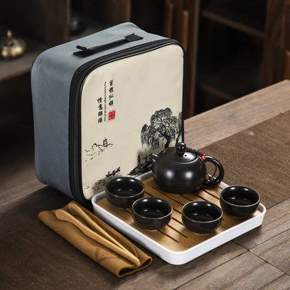 4 Cups Chinese Kung Fu Tea Set Travel Set Ceramic Portable Teapot Porcelain Teaset Gaiwan Tea Cups Tea Tool With Travelling Bag