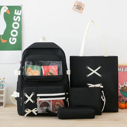 4 In 1 Canvas Women Backpack Multiple Pockets Travel Backpack Trendy PVC School Bag for Girls Waterproof Storage Backpacks