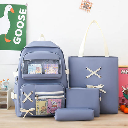 4 In 1 Canvas Women Backpack Multiple Pockets Travel Backpack Trendy PVC School Bag for Girls Waterproof Storage Backpacks
