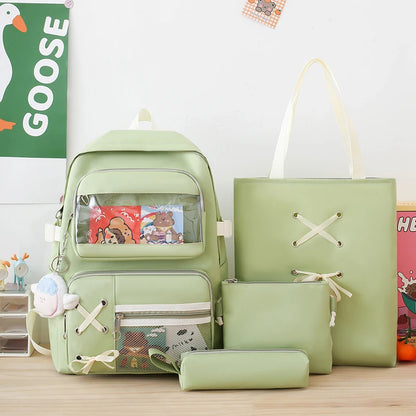 4 In 1 Canvas Women Backpack Multiple Pockets Travel Backpack Trendy PVC School Bag for Girls Waterproof Storage Backpacks