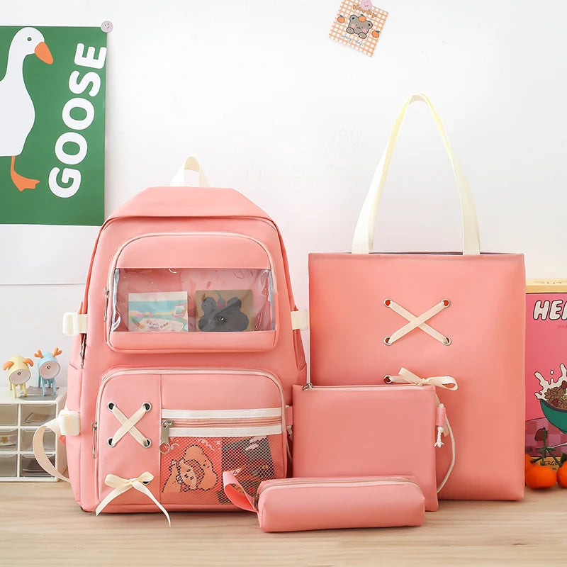 4 In 1 Canvas Women Backpack Multiple Pockets Travel Backpack Trendy PVC School Bag for Girls Waterproof Storage Backpacks