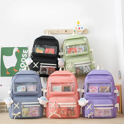4 In 1 Canvas Women Backpack Multiple Pockets Travel Backpack Trendy PVC School Bag for Girls Waterproof Storage Backpacks
