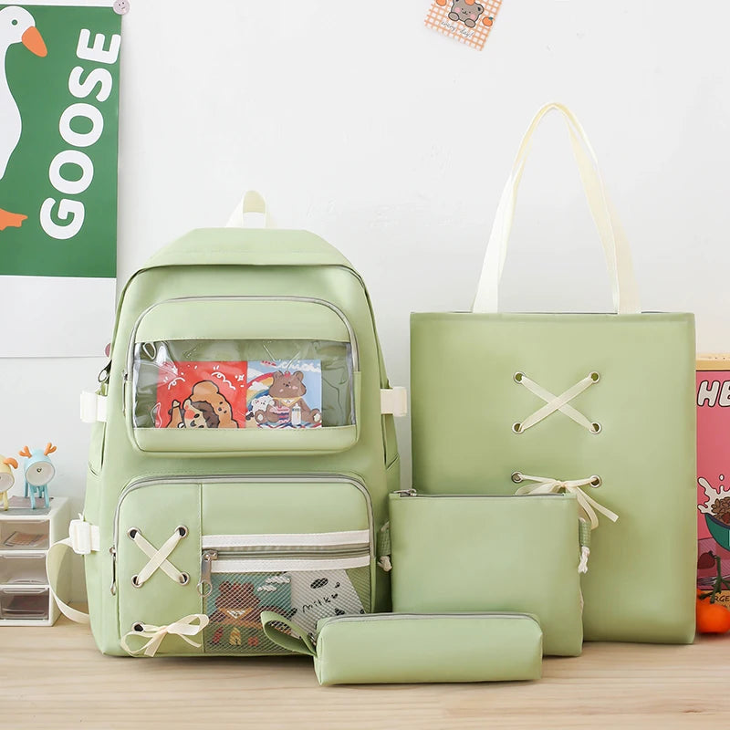 4 In 1 Canvas Women Backpack Multiple Pockets Travel Backpack Trendy PVC School Bag for Girls Waterproof Storage Backpacks