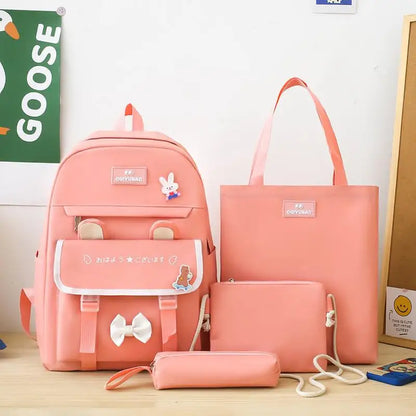 4 In 1 Summer New Women Backpack Trendy Badge School Bag For Girls Large Capacity Travel Backpacks Casual Student Bookbags