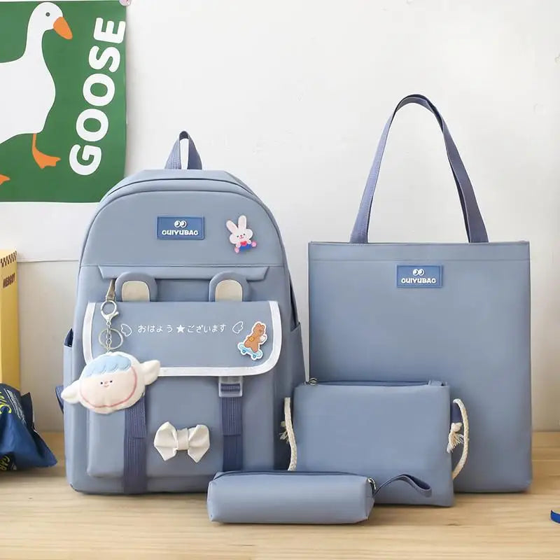 4 In 1 Summer New Women Backpack Trendy Badge School Bag For Girls Large Capacity Travel Backpacks Casual Student Bookbags