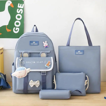4 In 1 Summer New Women Backpack Trendy Badge School Bag For Girls Large Capacity Travel Backpacks Casual Student Bookbags