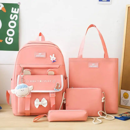 4 In 1 Summer New Women Backpack Trendy Badge School Bag For Girls Large Capacity Travel Backpacks Casual Student Bookbags