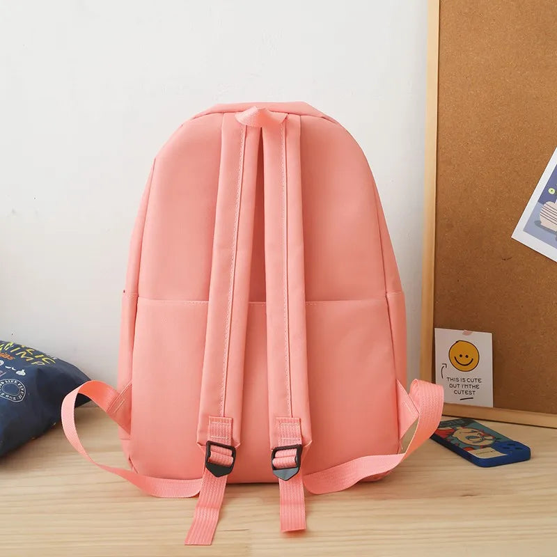 4 In 1 Summer New Women Backpack Trendy Badge School Bag For Girls Large Capacity Travel Backpacks Casual Student Bookbags