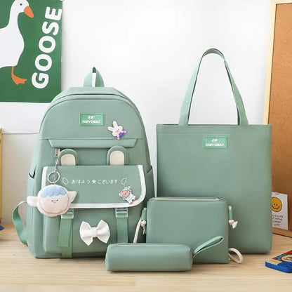 4 In 1 Summer New Women Backpack Trendy Badge School Bag For Girls Large Capacity Travel Backpacks Casual Student Bookbags