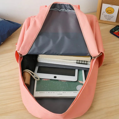 4 In 1 Summer New Women Backpack Trendy Badge School Bag For Girls Large Capacity Travel Backpacks Casual Student Bookbags