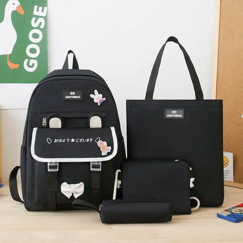 4 In 1 Summer New Women Backpack Trendy Badge School Bag For Girls Large Capacity Travel Backpacks Casual Student Bookbags