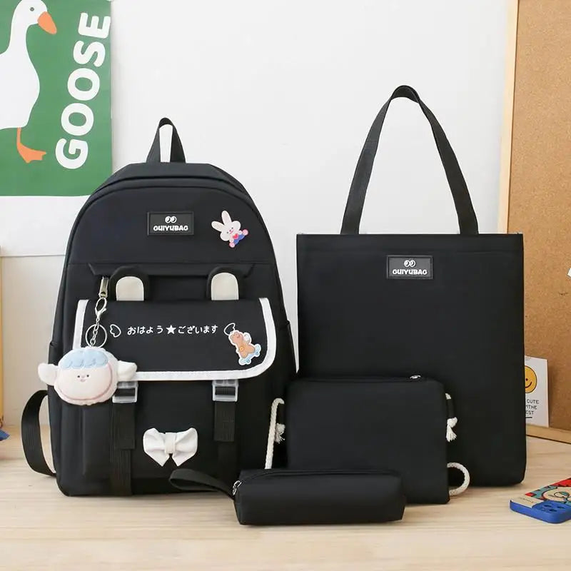 4 In 1 Summer New Women Backpack Trendy Badge School Bag For Girls Large Capacity Travel Backpacks Casual Student Bookbags