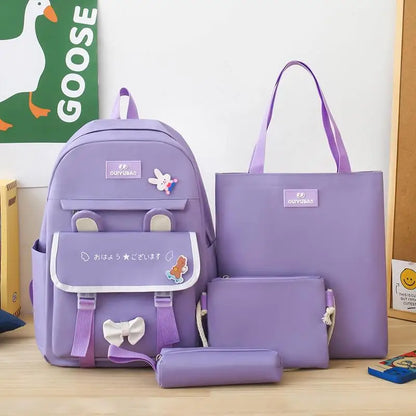 4 In 1 Summer New Women Backpack Trendy Badge School Bag For Girls Large Capacity Travel Backpacks Casual Student Bookbags
