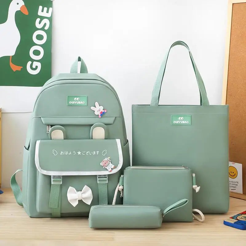 4 In 1 Summer New Women Backpack Trendy Badge School Bag For Girls Large Capacity Travel Backpacks Casual Student Bookbags