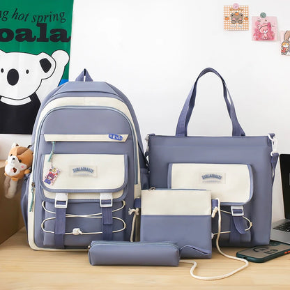 4 In 1 Women Backpack Trendy Pendant School Bag for Girls Large Capacity Female Travel Backpacks Waterproof Student Bookbags