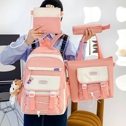 4 In 1 Women Backpack Trendy Pendant School Bag for Girls Large Capacity Female Travel Backpacks Waterproof Student Bookbags
